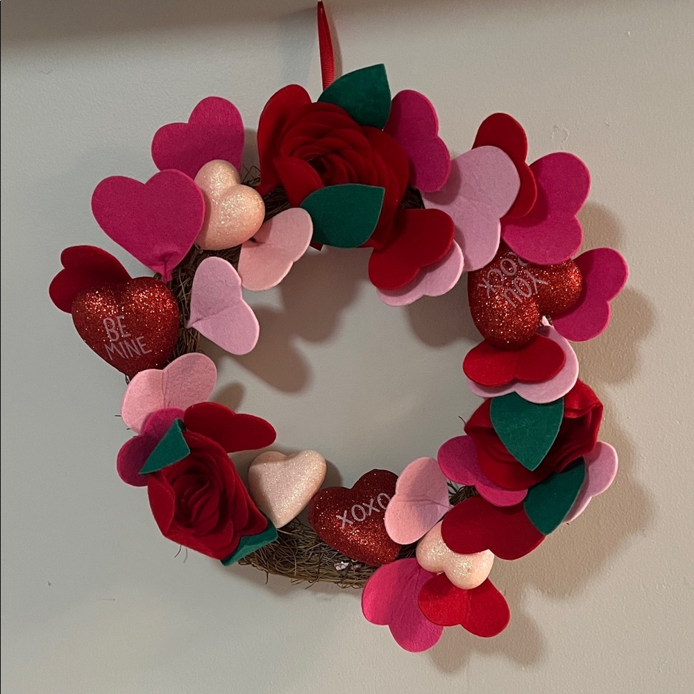 Valentine's Day Heart Wreath with Red and Pink Accents